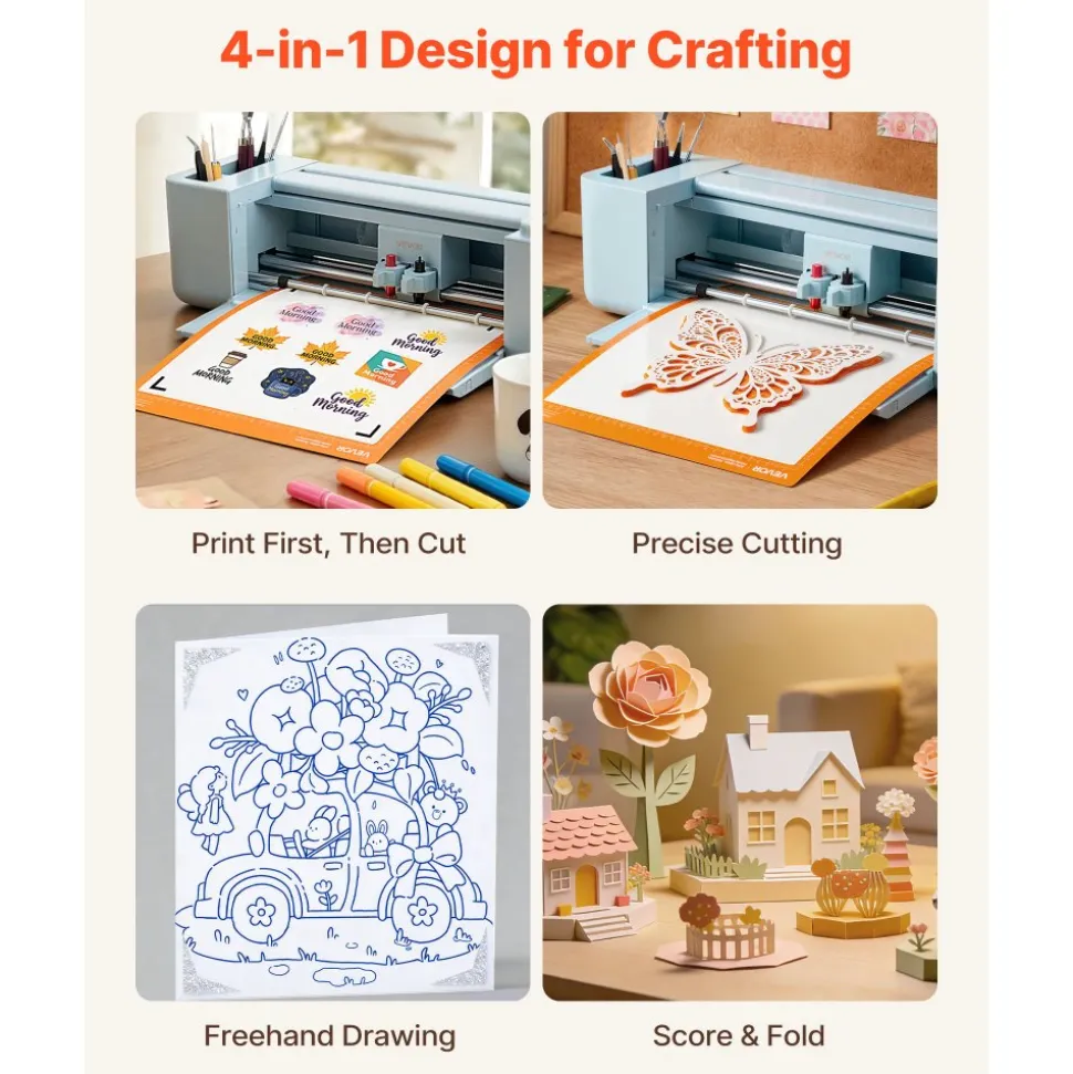 VEVOR Vinyl Cutting Machine, 12 in, Button and Screen Controlled Vinyl Cutter with Materials and Tool Kit, 20000+ Built-in Design Resources, Compatible with Mac, Windows, Android and iOS, for Crafts