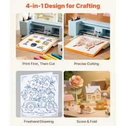 VEVOR Vinyl Cutting Machine, 12 in, Button-Controlled Vinyl Cutter with Materials and Tool Kit, 20000+ Built-in Design Resources, Compatible with Mac, Windows, Android and iOS, for Customized Cards