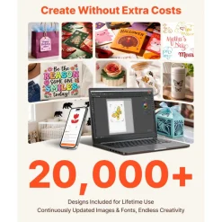 VEVOR Vinyl Cutting Machine, 12 in, Button and Screen Controlled Vinyl Cutter, 20000+ Built-in Design Resources, Compatible with Mac, Windows, Android and iOS, for Creating Customized Crafts Cards