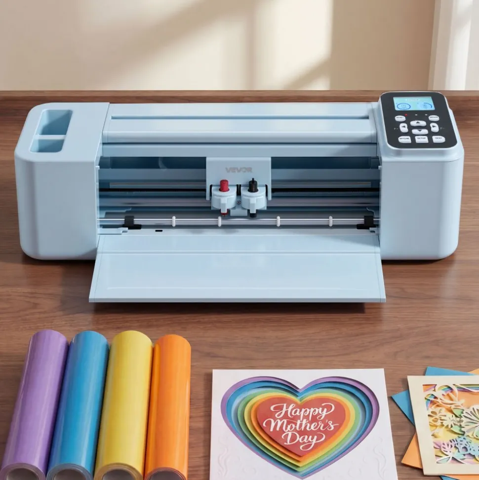 VEVOR Vinyl Cutting Machine, 12 in, Button and Screen Controlled Vinyl Cutter, 20000+ Built-in Design Resources, Compatible with Mac, Windows, Android and iOS, for Creating Customized Crafts Cards