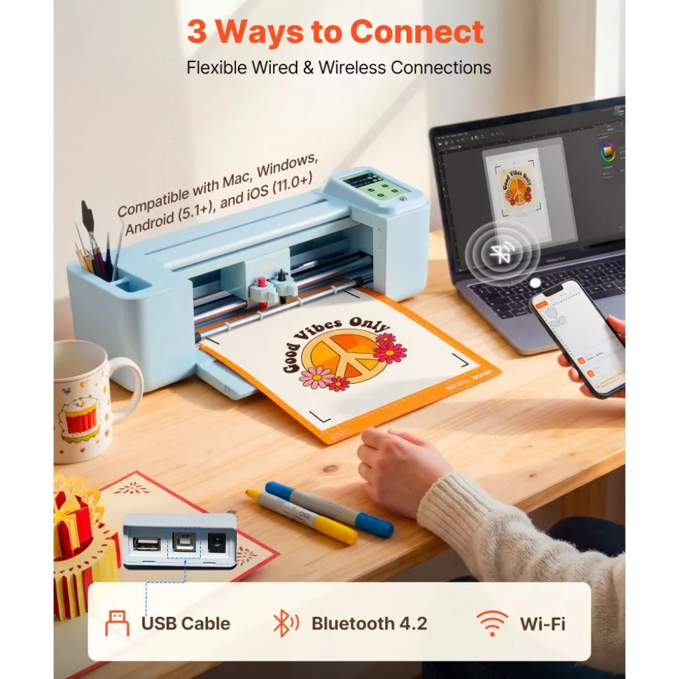 VEVOR Vinyl Cutting Machine, 12 in, Touchscreen-Controlled Vinyl Cutter, 20000+ Built-in Design Resources, Compatible with Mac, Windows, Android and iOS, for Creating Customized Crafts Cards, Decor