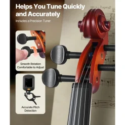 VEVOR Violin 4/4 Full Size for Adults, Violin Fiddle Set for Beginners Student with Hard Case, Rosin, Bow, Shoulder Rest,Bridge,Extra Strings,Professional Solidwood Instrument (Matte Brown Patterned)