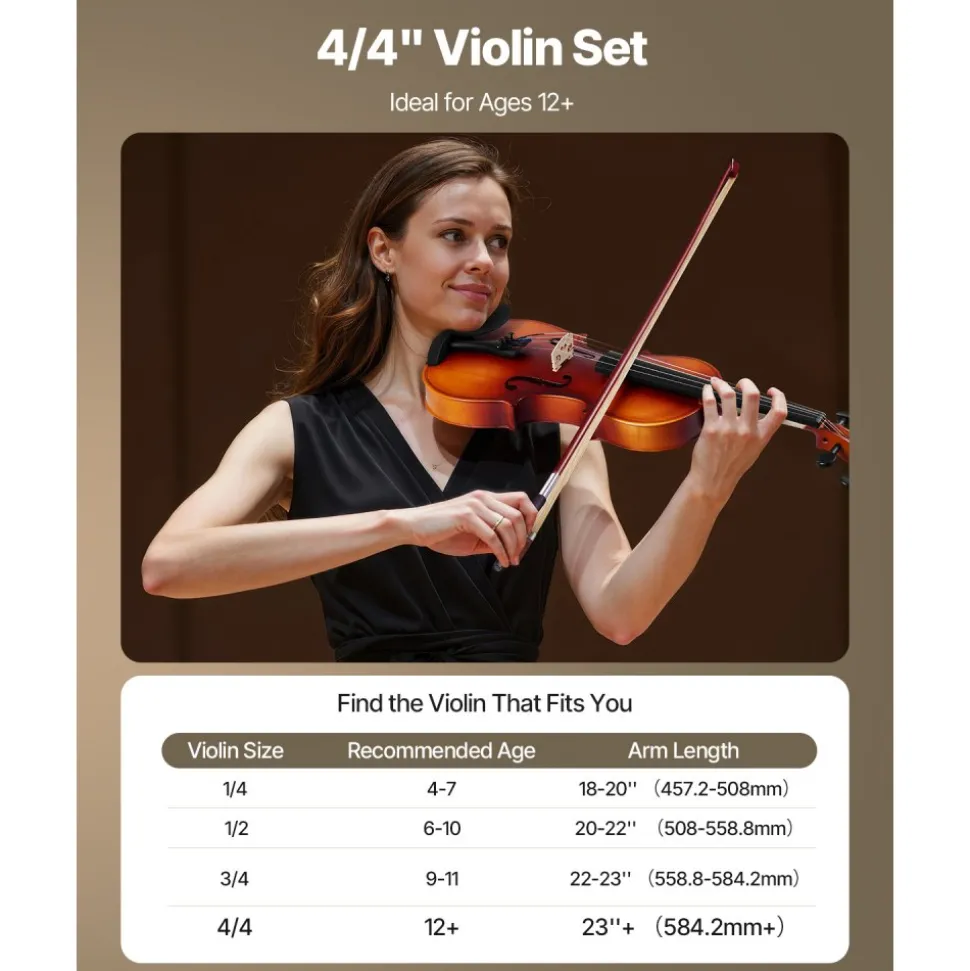 VEVOR Violin 4/4 Full Size for Adults, Violin Fiddle Set for Beginners Student with Hard Case, Rosin, Bow, Shoulder Rest,Bridge,Extra Strings,Professional Solidwood Instrument (Matte Brown Patterned)