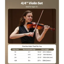 VEVOR Violin 4/4 Full Size for Adults, Violin Fiddle Set for Beginners Student with Hard Case,Rosin, Bow,Shoulder Rest,Bridge,Extra Strings,Professional Solidwood Instrument (Glossy Brown Patterned)