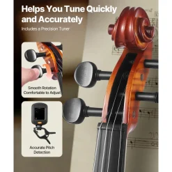 VEVOR Violin 4/4 Full Size for Adults, Violin Fiddle Set for Beginners Student with Hard Case,Rosin, Bow,Shoulder Rest,Bridge,Extra Strings,Professional Solidwood Instrument (Glossy Brown Patterned)