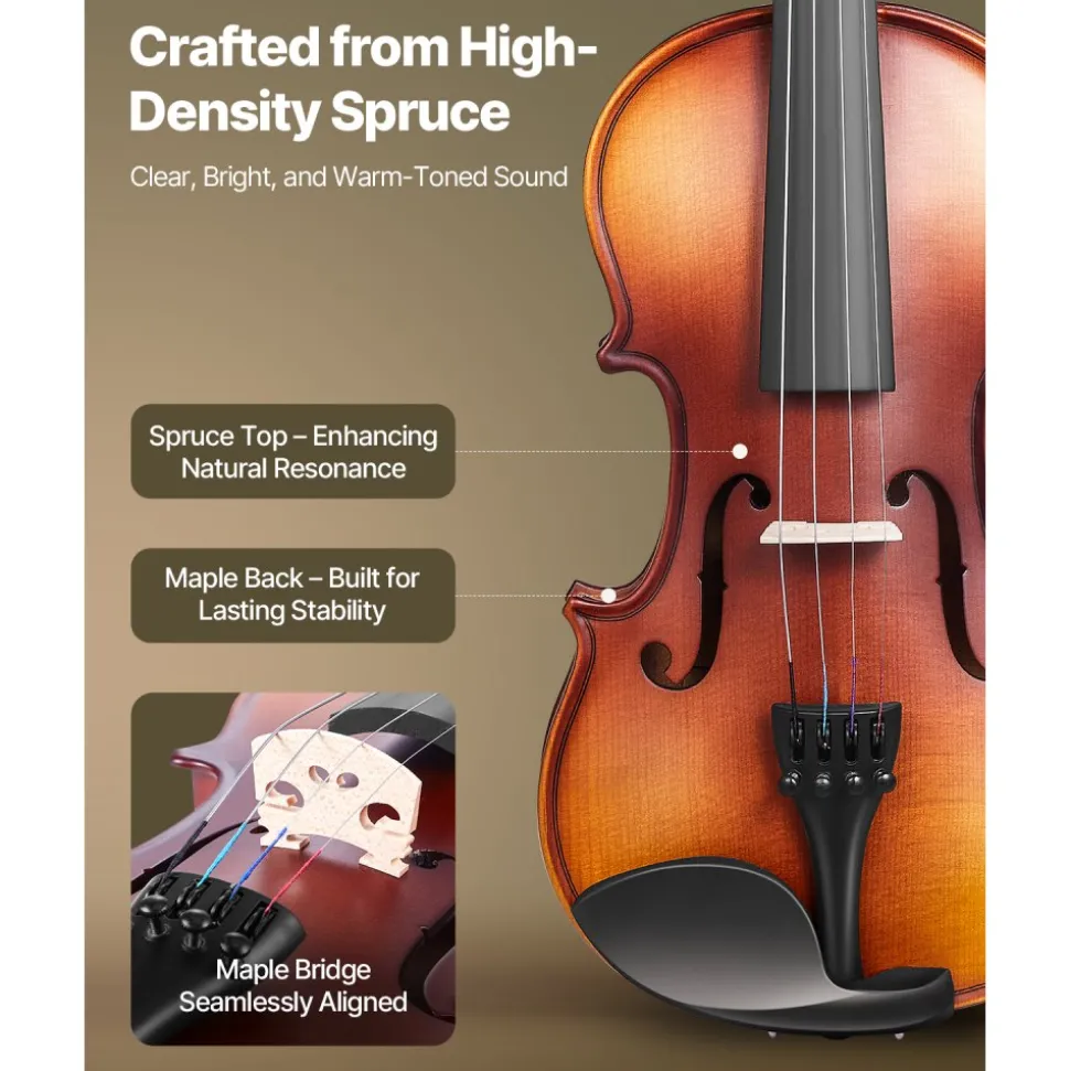 VEVOR Violin 1/2 Size for Adults, Violin Fiddle Set for Beginners Student with Hard Case, Rosin, Bow, Shoulder Rest,Bridge,Tuner and Extra Strings,Solidwood Professional Musical Instruments (Brown)