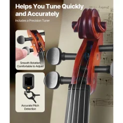 VEVOR Violin 3/4 Size for Adults, Violin Fiddle Set for Beginners Student with Hard Case, Rosin, Bow, Shoulder Rest,Bridge,Tuner and Extra Strings,Solidwood Professional Musical Instruments (Brown)