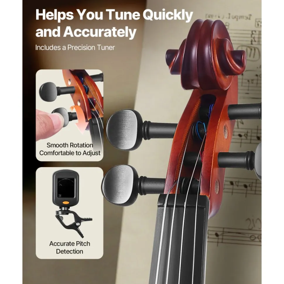 VEVOR Violin 3/4 Size for Adults, Violin Fiddle Set for Beginners Student with Hard Case, Rosin, Bow, Shoulder Rest,Bridge,Tuner and Extra Strings,Solidwood Professional Musical Instruments (Brown)