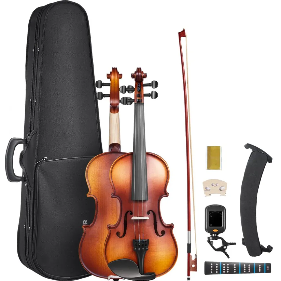 VEVOR Violin 3/4 Size for Adults, Violin Fiddle Set for Beginners Student with Hard Case, Rosin, Bow, Shoulder Rest,Bridge,Tuner and Extra Strings,Solidwood Professional Musical Instruments (Brown)
