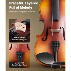 VEVOR Violin 3/4 Size for Adults, Violin Fiddle Set for Beginners with Hard Case, Rosin, Bow, Shoulder Rest, Bridge, Tuner and Extra Strings, Professional Musical Instruments for Student (Brown)