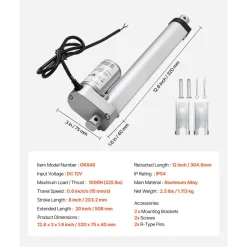 VEVOR 12V Linear Actuator, 8 Inch High Speed 0.6
