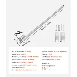 VEVOR 12V Linear Actuator, 12 Inch IP65 Waterproof Linear Actuator, 675lbs/3000N 0.2"/s Motion Actuators with Mounting Bracket for Outdoor Use