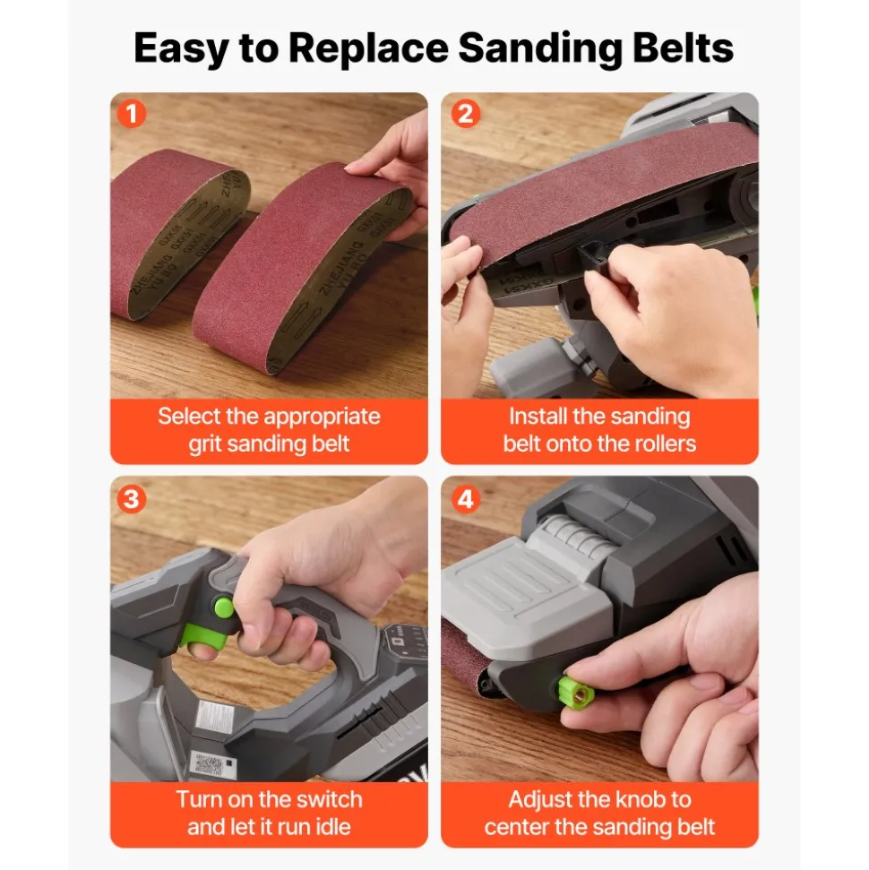 VEVOR 20V Max Cordless Belt Sander, 3" x 21" Belt Sander for Woodworking, 6 Variable Speeds Sanding Machine with 10PCS Sanding Belts, 2 Dust Bags & Vacuum Adapter (Battery NOT Included)