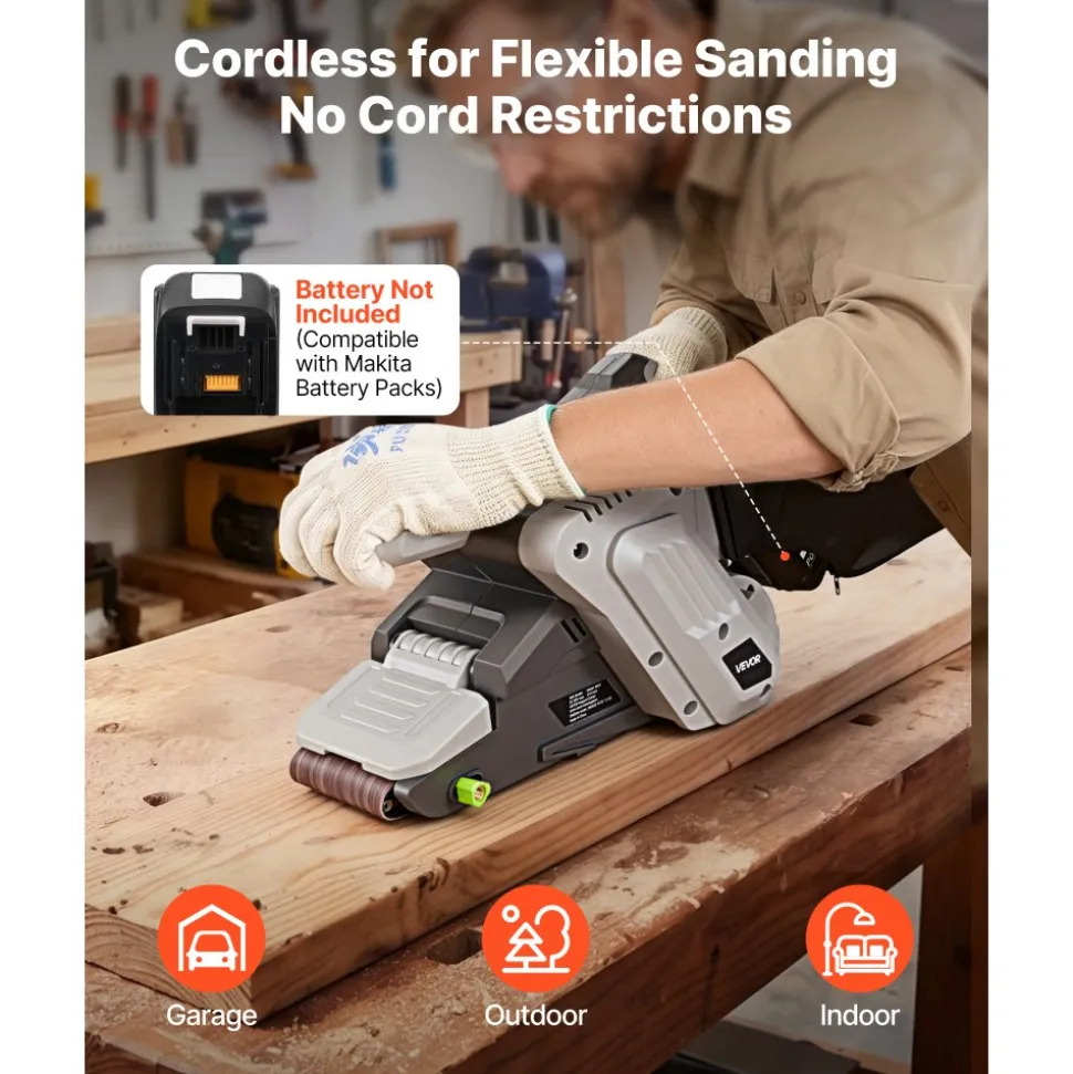 VEVOR 20V Max Cordless Belt Sander, 3" x 21" Belt Sander for Woodworking, 6 Variable Speeds Sanding Machine with 10PCS Sanding Belts, 2 Dust Bags & Vacuum Adapter (Battery NOT Included)