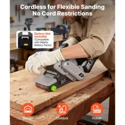 VEVOR 20V Max Cordless Belt Sander, 3" x 18" Belt Sander for Woodworking, 6 Variable Speeds Sanding Machine with 10PCS Sanding Belts, 2 Dust Bags & Vacuum Adapter (Battery NOT Included)