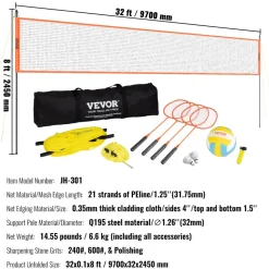 VEVOR Volleyball and Badminton Set, Outdoor Portable Badminton Net, Adjustable Height Steel Poles, Professional Combo Set with PVC Volleyball, Pump, Carrying Bag, Easy Setup for Backyard Beach Lawn