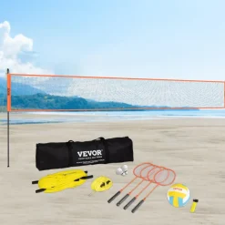 VEVOR Volleyball and Badminton Set, Outdoor Portable Badminton Net, Adjustable Height Steel Poles, Professional Combo Set with PVC Volleyball, Pump, Carrying Bag, Easy Setup for Backyard Beach Lawn