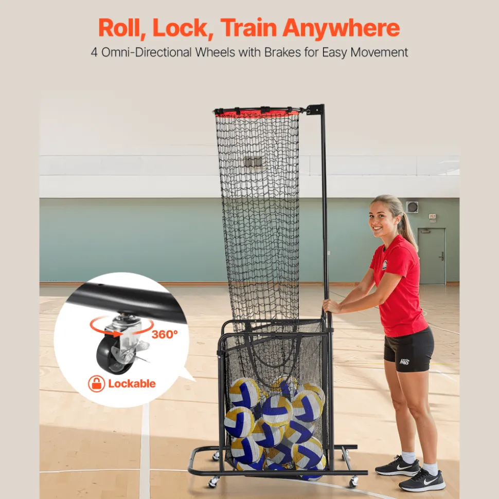 VEVOR Volleyball Setter Training Equipment, Angle and Height Adjustable Volleyball Trainer, Portable Practice Net with Cart, Wheels, Carrying Bag, Indoor Outdoor Target Net for Serving Spiking Setting
