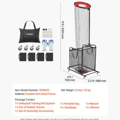 VEVOR Volleyball Setter Training Equipment, Angle and Height Adjustable Volleyball Trainer, Portable Practice Net with Cart, Wheels, Carrying Bag, Indoor Outdoor Target Net for Serving Spiking Setting