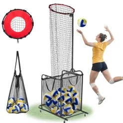 VEVOR Volleyball Setter Training Equipment, Angle and Height Adjustable Volleyball Trainer, Portable Practice Net with Cart, Wheels, Carrying Bag, Indoor Outdoor Target Net for Serving Spiking Setting