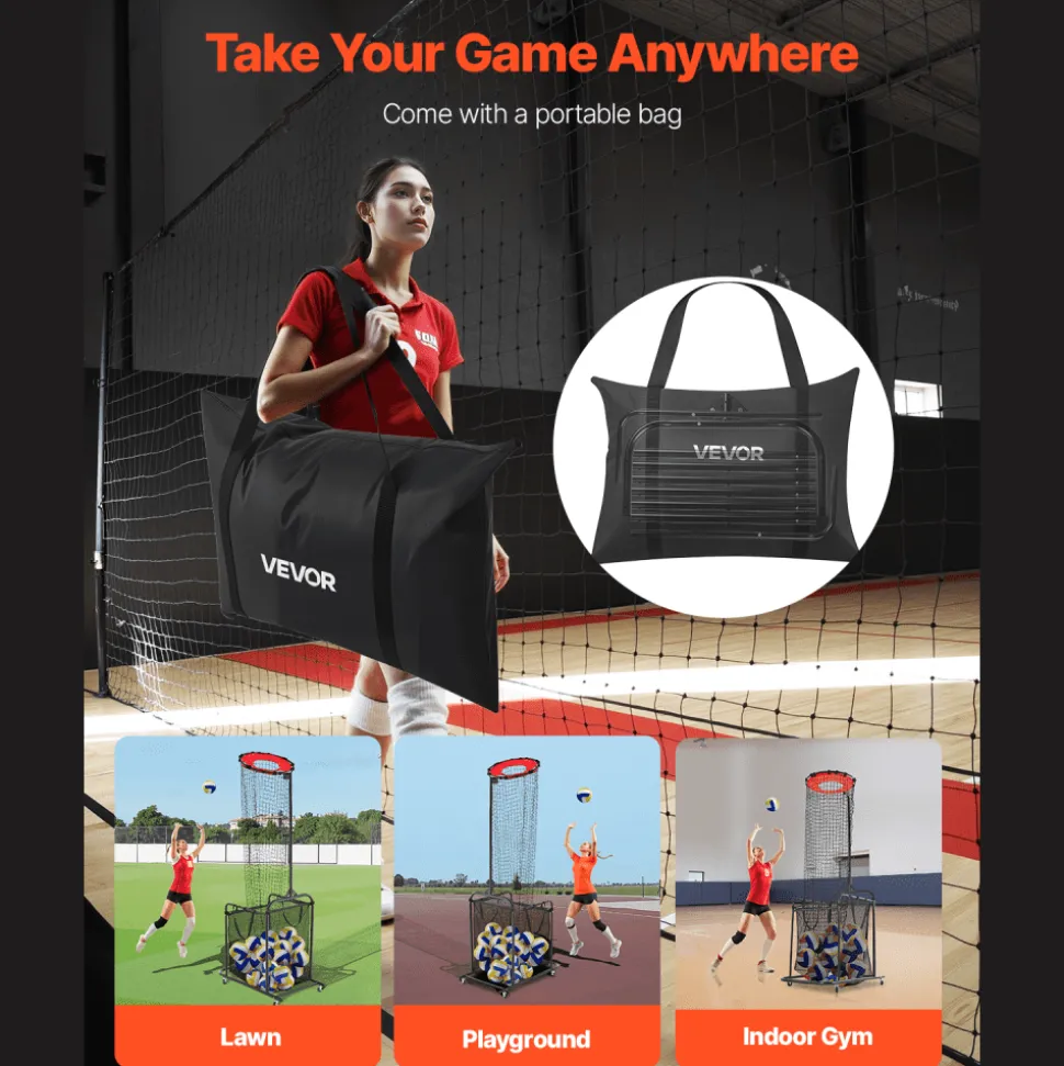 VEVOR Volleyball Setter Training Equipment, Angle and Height Adjustable Volleyball Trainer, Portable Practice Net with Cart, Wheels, Carrying Bag, Indoor Outdoor Target Net for Serving Spiking Setting