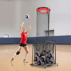 VEVOR Volleyball Setter Training Equipment, Angle and Height Adjustable Volleyball Trainer, Portable Practice Net with Cart, Wheels, Carrying Bag, Indoor Outdoor Target Net for Serving Spiking Setting