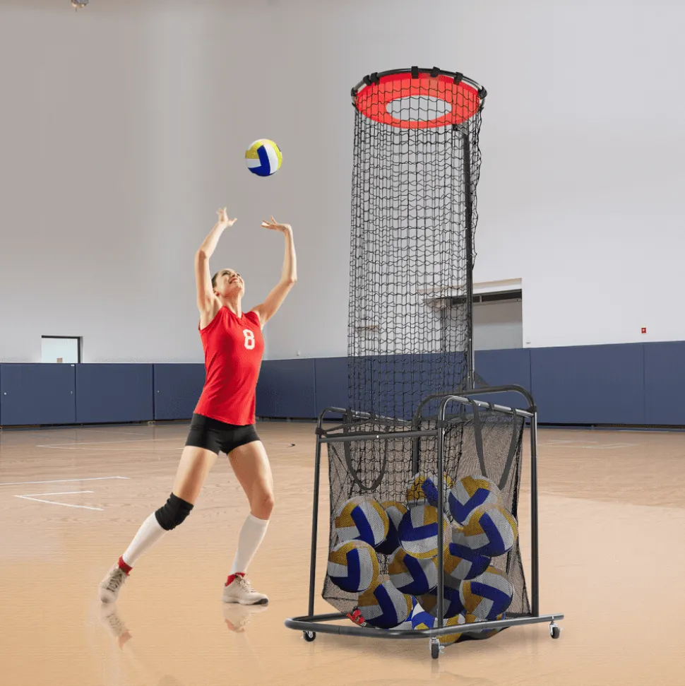 VEVOR Volleyball Setter Training Equipment, Angle and Height Adjustable Volleyball Trainer, Portable Practice Net with Cart, Wheels, Carrying Bag, Indoor Outdoor Target Net for Serving Spiking Setting