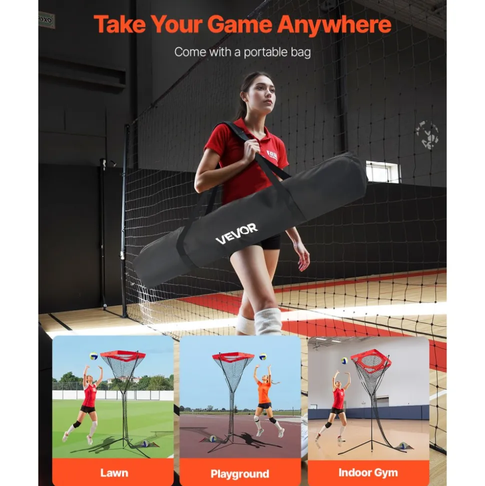 VEVOR Volleyball Setter Training Equipment, Angle and Height Adjustable Volleyball Trainer, Portable Practice Net with Steel Base, Carrying Bag, Indoor Outdoor Target Net for Serving Spiking Setting