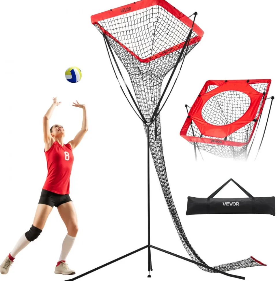 VEVOR Volleyball Setter Training Equipment, Angle and Height Adjustable Volleyball Trainer, Portable Practice Net with Steel Base, Carrying Bag, Indoor Outdoor Target Net for Serving Spiking Setting