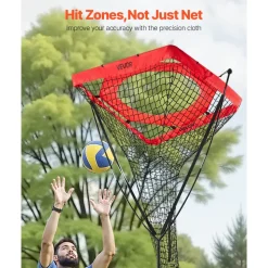 VEVOR Volleyball Setter Training Equipment, Angle and Height Adjustable Volleyball Trainer, Portable Practice Net with Steel Base, Carrying Bag, Indoor Outdoor Target Net for Serving Spiking Setting