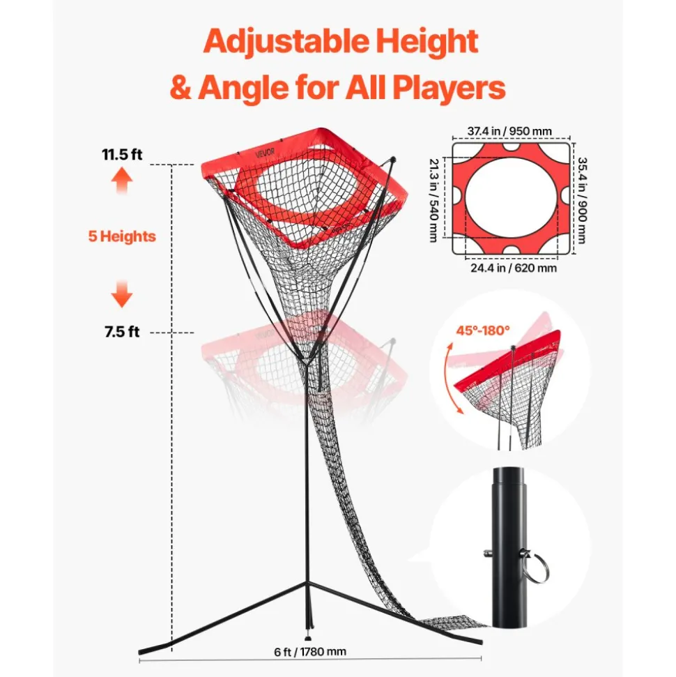 VEVOR Volleyball Setter Training Equipment, Angle and Height Adjustable Volleyball Trainer, Portable Practice Net with Steel Base, Carrying Bag, Indoor Outdoor Target Net for Serving Spiking Setting