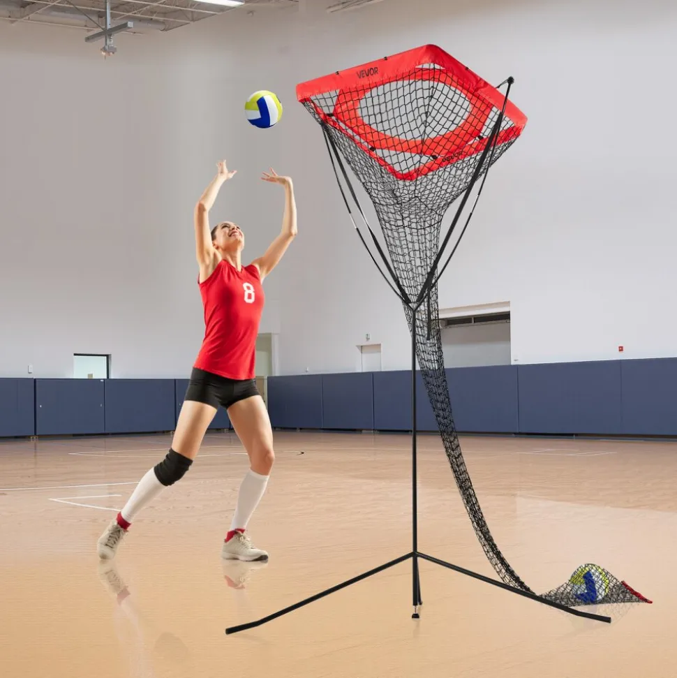 VEVOR Volleyball Setter Training Equipment, Angle and Height Adjustable Volleyball Trainer, Portable Practice Net with Steel Base, Carrying Bag, Indoor Outdoor Target Net for Serving Spiking Setting