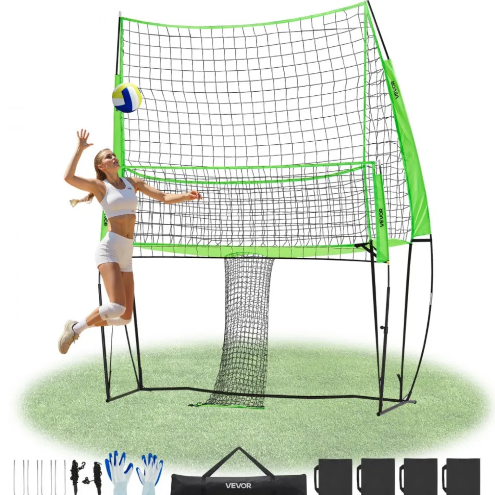 VEVOR Volleyball Training Net System, Freely Height-Adjustable Practice Equipment with Ball Return, 8x11ft Portable Net Station, Easy Setup for Backyard Indoor Outdoor Serving Spiking Improve Accuracy