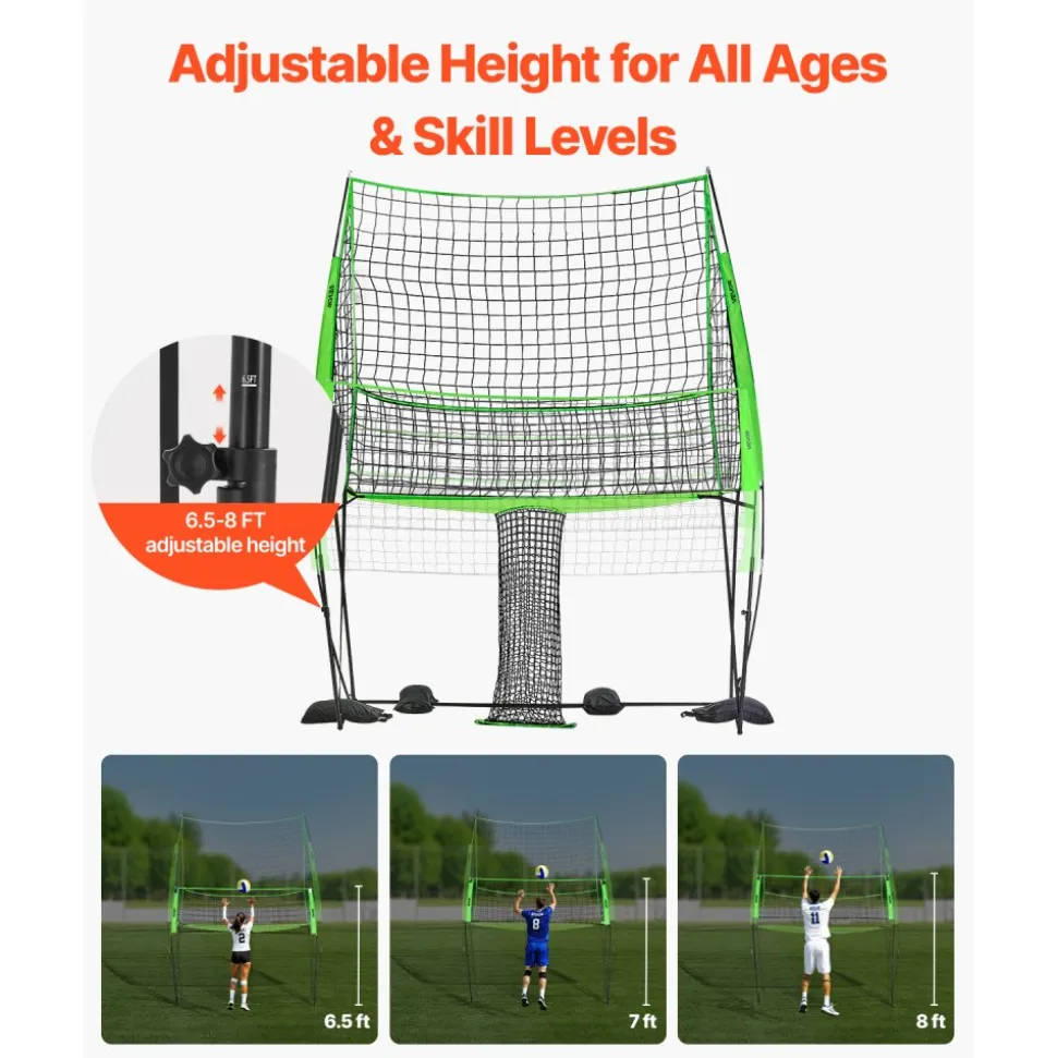 VEVOR Volleyball Training Net System, Freely Height-Adjustable Practice Equipment with Ball Return, 8x11ft Portable Net Station, Easy Setup for Backyard Indoor Outdoor Serving Spiking Improve Accuracy