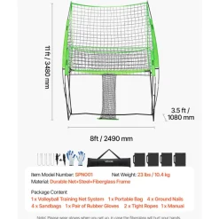 VEVOR Volleyball Training Net System, Freely Height-Adjustable Practice Equipment with Ball Return, 8x11ft Portable Net Station, Easy Setup for Backyard Indoor Outdoor Serving Spiking Improve Accuracy