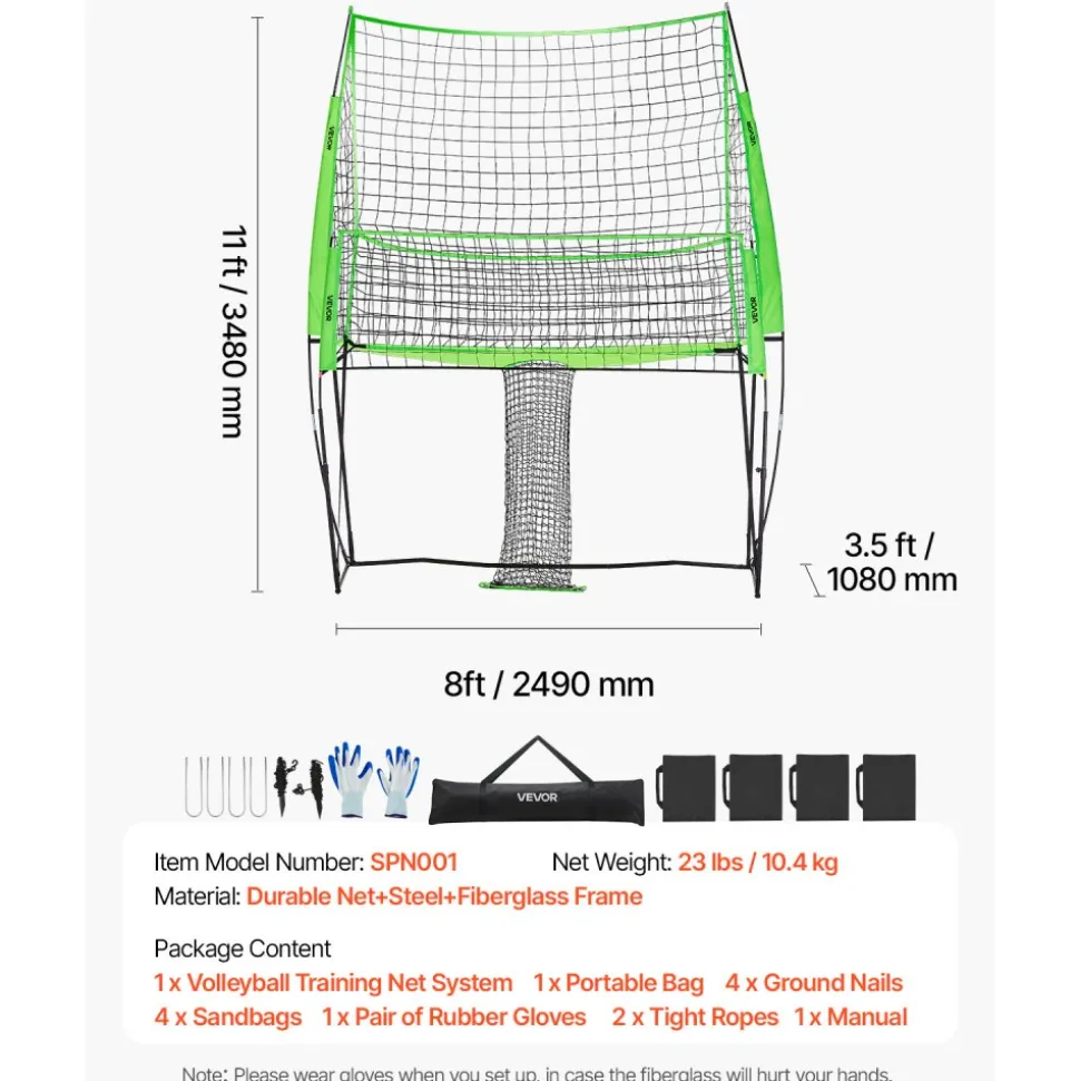 VEVOR Volleyball Training Net System, Freely Height-Adjustable Practice Equipment with Ball Return, 8x11ft Portable Net Station, Easy Setup for Backyard Indoor Outdoor Serving Spiking Improve Accuracy