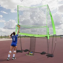 VEVOR Volleyball Training Net System, Freely Height-Adjustable Practice Equipment with Ball Return, 8x11ft Portable Net Station, Easy Setup for Backyard Indoor Outdoor Serving Spiking Improve Accuracy