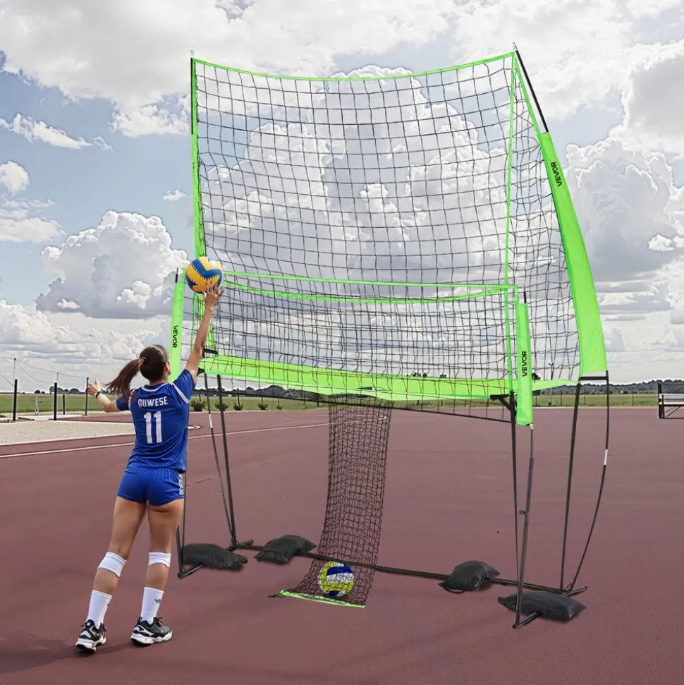 VEVOR Volleyball Training Net System, Freely Height-Adjustable Practice Equipment with Ball Return, 8x11ft Portable Net Station, Easy Setup for Backyard Indoor Outdoor Serving Spiking Improve Accuracy