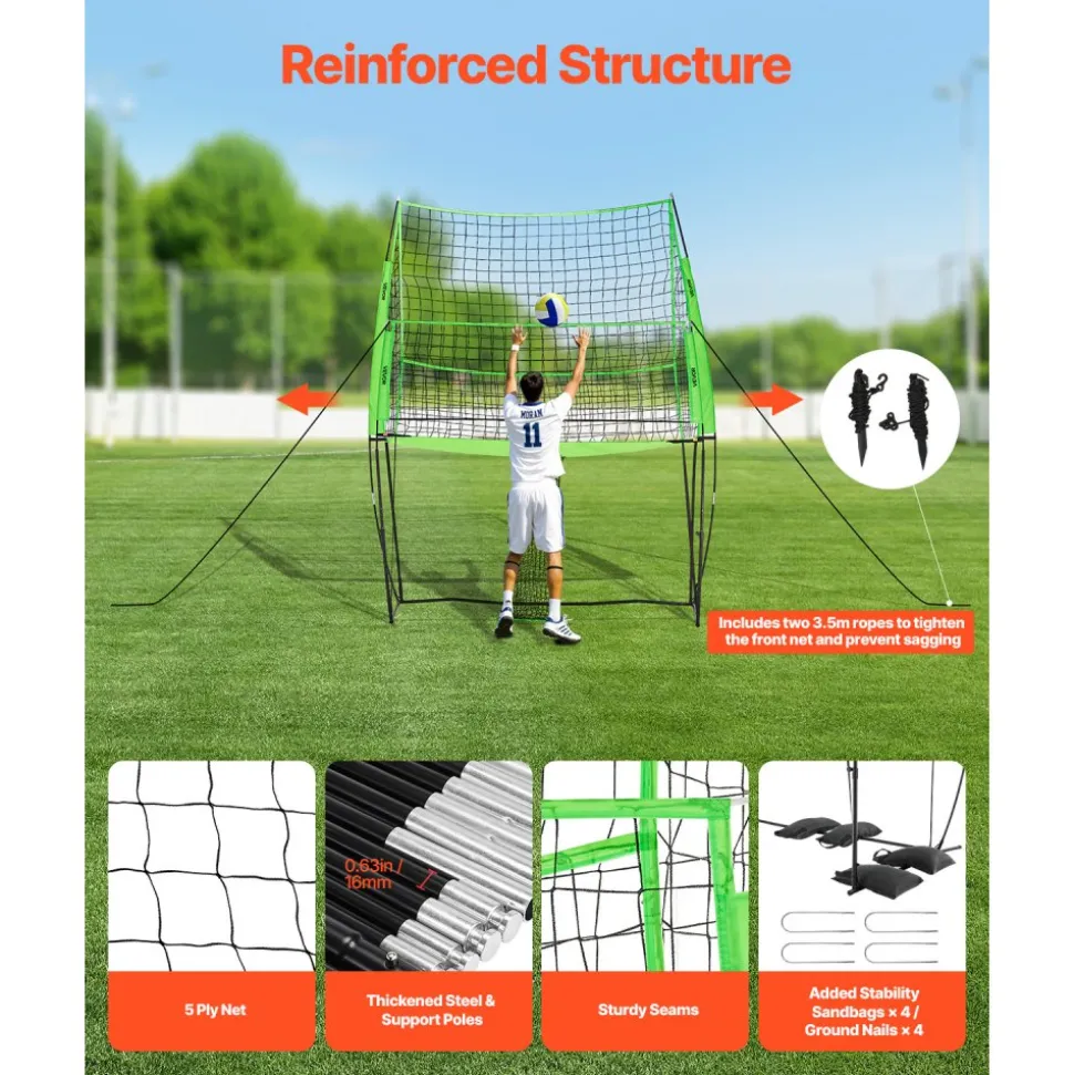 VEVOR Volleyball Training Net System, Freely Height-Adjustable Practice Equipment with Ball Return, 8x11ft Portable Net Station, Easy Setup for Backyard Indoor Outdoor Serving Spiking Improve Accuracy