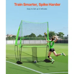 VEVOR Volleyball Training Net System, Freely Height-Adjustable Practice Equipment with Ball Return, 8x11ft Portable Net Station, Easy Setup for Backyard Indoor Outdoor Serving Spiking Improve Accuracy