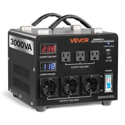 VEVOR Voltage Auto Converter Transformer, 3000VA, Heavy Duty Step Up/Down Power Transformer, 110V to 220V and 220V to 110V, with 3 US Outlets, 3 EU Outlets, LCD Display, Circuit Breaker Protection