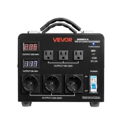 VEVOR Voltage Auto Converter Transformer, 5000VA, Heavy Duty Step Up/Down Power Transformer, 110V to 220V and 220V to 110V, with 3 US Outlets, 3 EU Outlets, LCD Display, Circuit Breaker Protection