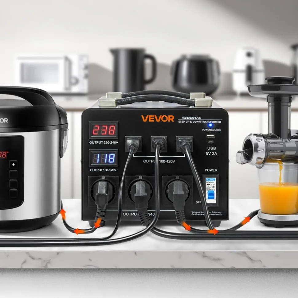 VEVOR Voltage Auto Converter Transformer, 5000VA, Heavy Duty Step Up/Down Power Transformer, 110V to 220V and 220V to 110V, with 3 US Outlets, 3 EU Outlets, LCD Display, Circuit Breaker Protection