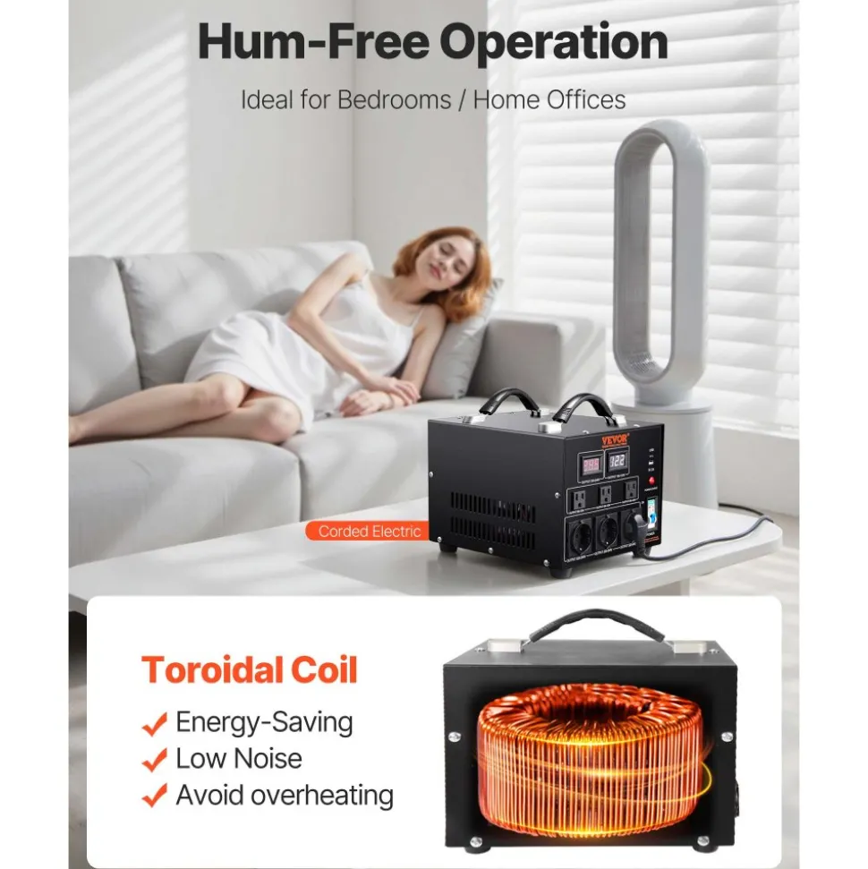 VEVOR Voltage Converter Transformer, 5000W, Heavy Duty Step Up/Down Transformer, Convert from 110 Volt to 220 Volt and from 220 Volt to 110 Volt, with US Outlet EU Outlet 5V USB Port, CE Certified