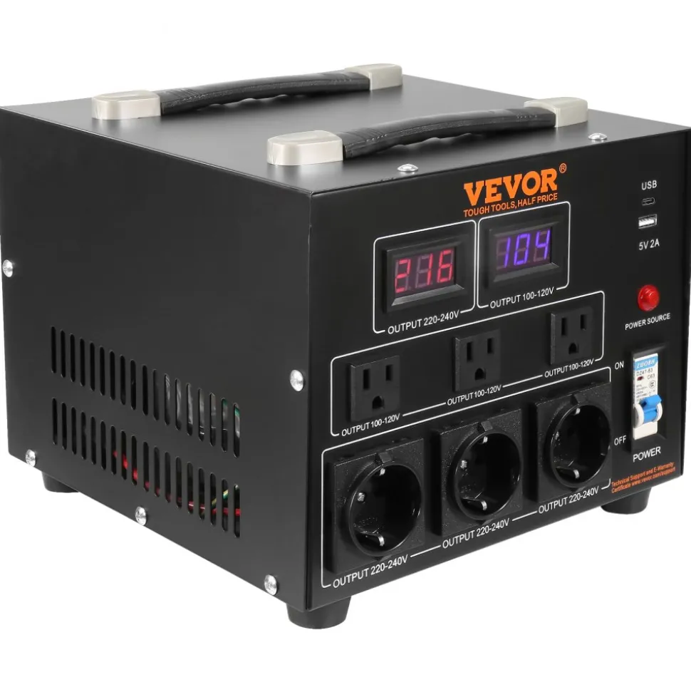 VEVOR Voltage Converter Transformer, 5000W, Heavy Duty Step Up/Down Transformer, Convert from 110 Volt to 220 Volt and from 220 Volt to 110 Volt, with US Outlet EU Outlet 5V USB Port, CE Certified