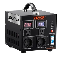 VEVOR Voltage Converter Transformer, 2000W, Heavy Duty Step Up/Down Transformer, Convert from 110 Volt to 220 Volt and  from 220 Volt to 110 Volt, with US Outlet EU Outlet 5V USB Port, CE Certified