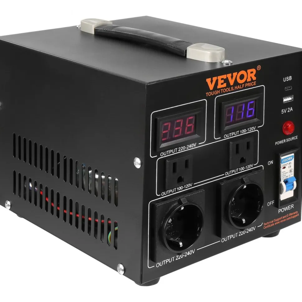 VEVOR Voltage Converter Transformer, 2000W, Heavy Duty Step Up/Down Transformer, Convert from 110 Volt to 220 Volt and from 220 Volt to 110 Volt, with US Outlet EU Outlet 5V USB Port, CE Certified