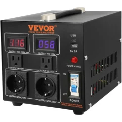 VEVOR Voltage Converter Transformer, 2000W, Heavy Duty Step Up/Down Transformer, Convert from 110 Volt to 220 Volt and from 220 Volt to 110 Volt, with US Outlet EU Outlet 5V USB Port, CE Certified