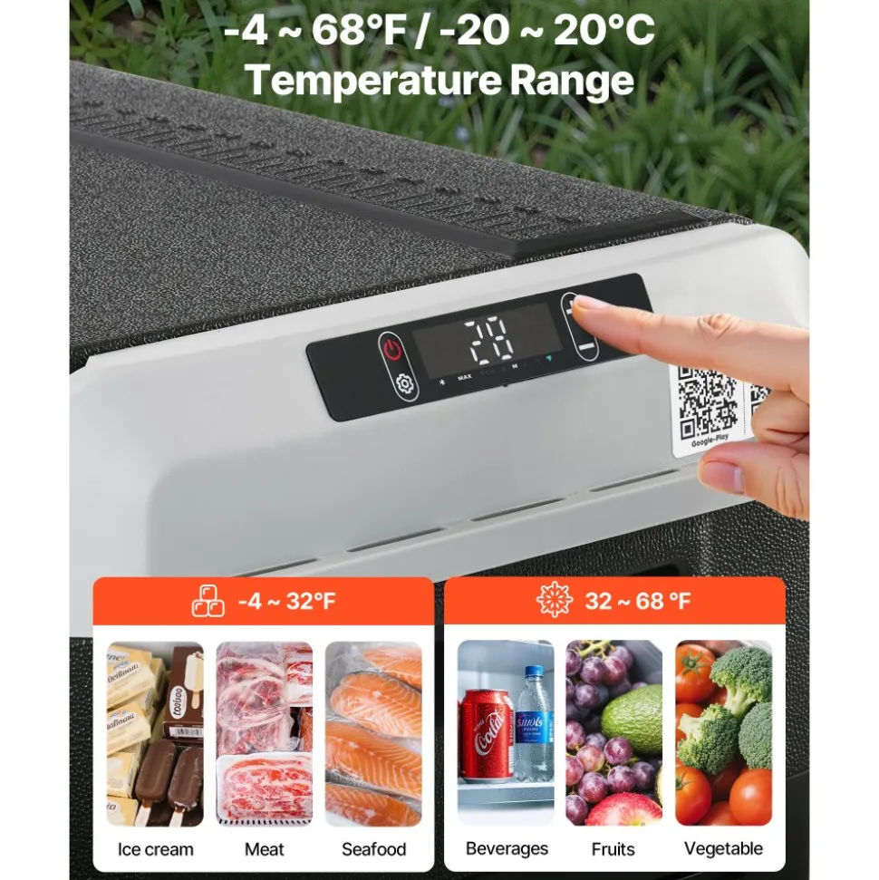 VEVOR 12 Volt Car Refrigerator, 52.8QT/50L Car Fridge, Portable Electric Cooler with -4℉~68℉ Adjustable Temperature, 12/24V DC and 100- 240V AC Compressor Freezer for Outdoor, Camping, Travel, RV