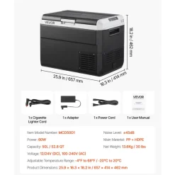 VEVOR 12 Volt Car Refrigerator, 52.8QT/50L Car Fridge, Portable Electric Cooler with -4℉~68℉ Adjustable Temperature, 12/24V DC and 100- 240V AC Compressor Freezer for Outdoor, Camping, Travel, RV